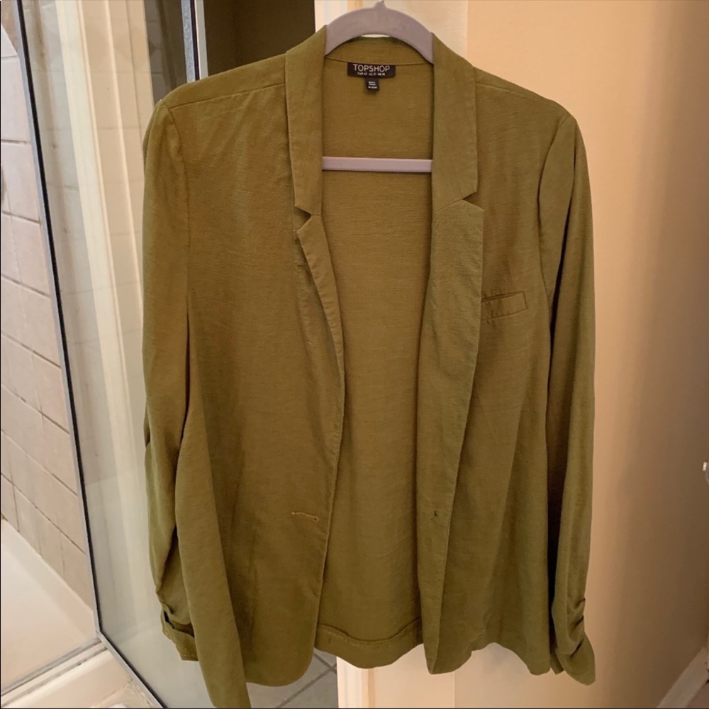 Topshop olive green linen boyfriend blazer